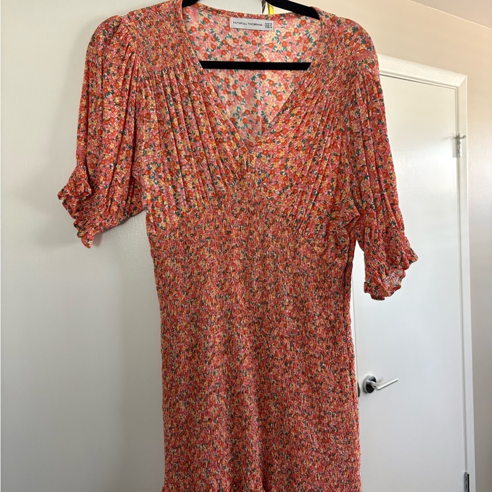 Faithfull the Brand Red and Pink Floral Midi Dress